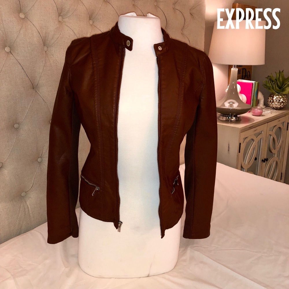 Faux Leather Brown Express Moto Jacket